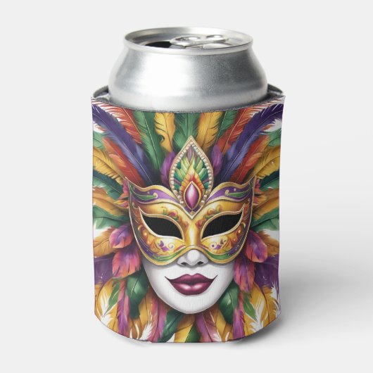 Mardi Gras Naam toevoegen Carnaval Mask Feathers Blikjeskoeler (Blikje Voorkant)