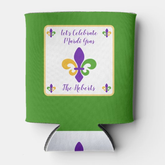 Mardi Gras NAME Green Gold Purple Fleur de Lis Blikjeskoeler (Voorkant)