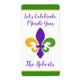 Mardi Gras NAME Green Gold Purple Fleur de Lis Etiket