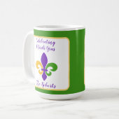 Mardi Gras NAME Green Gold Purple Fleur de Lis Koffiemok (Voorkant links)
