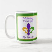 Mardi Gras NAME Green Gold Purple Fleur de Lis Koffiemok (Links)