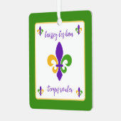 Mardi Gras NAME Green Gold Purple Fleur de Lis Metalen Ornament (Voorkant links)