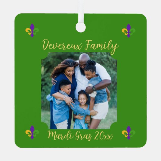 Mardi Gras NAME Green Gold Purple Fleur de Lis Metalen Ornament (Achterkant)
