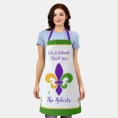 Mardi Gras NAME Green Gold Purple Fleur de Lis Schort (Gedragen)