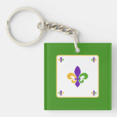 Mardi Gras NAME Green Gold Purple Fleur de Lis Sleutelhanger (voorkant)