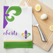 Mardi Gras NAME Green Gold Purple Fleur de Lis Theedoek (Quarter Fold)