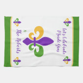 Mardi Gras NAME Green Gold Purple Fleur de Lis Theedoek (Horizontaal)