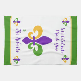Mardi Gras NAME Green Gold Purple Fleur de Lis Theedoek