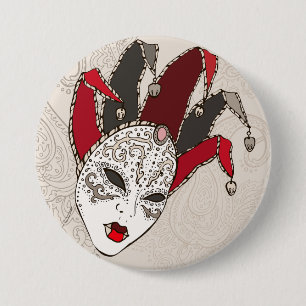 Mardi Gras Narrenmasker Venetiaans Carnaval Ronde Button 7,6 Cm