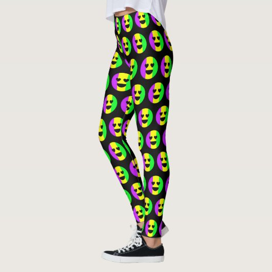 Mardi Gras New Orleans Cute Funny Smiling Emoji Leggings (Links)