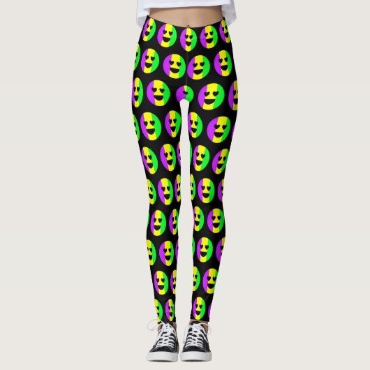 Mardi Gras New Orleans Cute Funny Smiling Emoji Leggings (Voorkant)