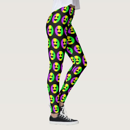 Mardi Gras New Orleans Cute Funny Smiling Emoji Leggings (Rechts)