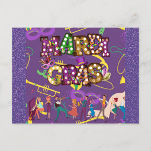 Mardi Gras New Orleans Jazz Band Paars Briefkaart