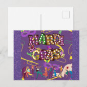 Mardi Gras New Orleans Jazz Band Paars Briefkaart (Voorkant / Achterkant)