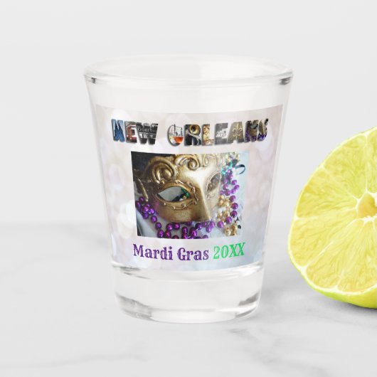 Mardi Gras New Orleans kralen masker Nola Shot Glas (Voorkant)