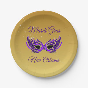 Mardi Gras New Orleans Masker over goud Papieren Bordje
