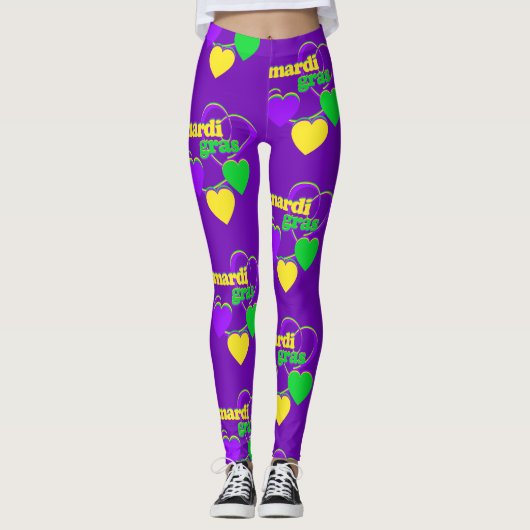 Mardi Gras New Orleans Paarse Gele Kute Leggings (Voorkant)