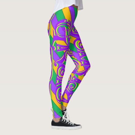 Mardi Gras New Orleans Paarse groene gele tekst Leggings (Rechts)