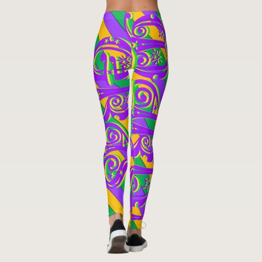 Mardi Gras New Orleans Paarse groene gele tekst Leggings (Achterkant)