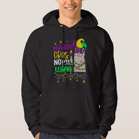 Mardi Gras No Prob Llama Alpaca Funny Carnival Cos Hoodie (Voorkant)