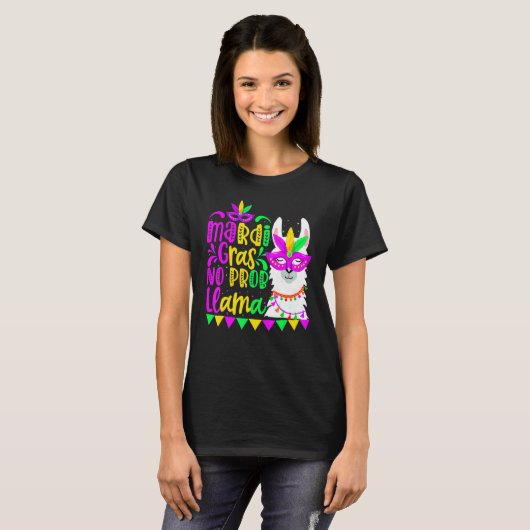 Mardi Gras No Prob Llama Alpaca Funny Carnival Cos T-shirt (Voorkant volledig)