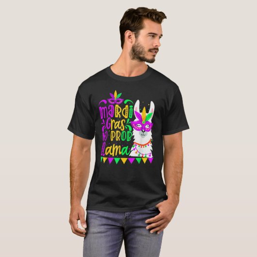 Mardi Gras No Prob Llama Alpaca Funny Carnival Cos T-shirt (Voorkant volledig)
