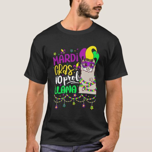 Mardi Gras No Prob Llama Alpaca Funny Carnival Cos T-shirt (Voorkant)