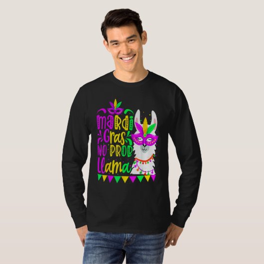 Mardi Gras No Prob Llama Alpaca Funny Carnival Cos T-shirt (Voorkant volledig)