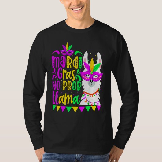 Mardi Gras No Prob Llama Alpaca Funny Carnival Cos T-shirt (Voorkant)