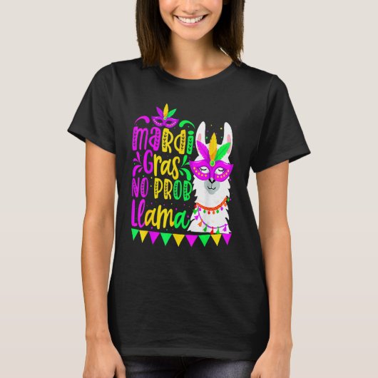Mardi Gras No Prob Llama Alpaca Funny Carnival Cos T-shirt (Voorkant)