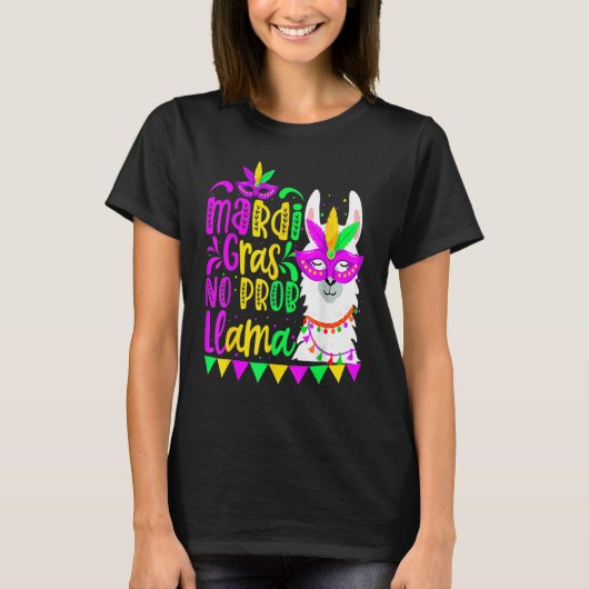 Mardi Gras No Prob Llama Alpaca Funny Carnival Cos T-shirt (Voorkant)