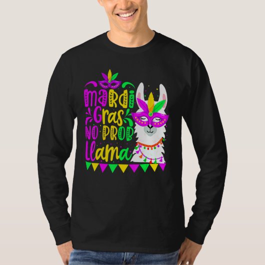 Mardi Gras No Prob Llama Alpaca Funny Carnival Cos T-shirt (Voorkant)