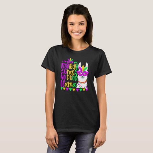 Mardi Gras No Prob Llama Alpaca Funny Carnival Cos T-shirt (Voorkant volledig)