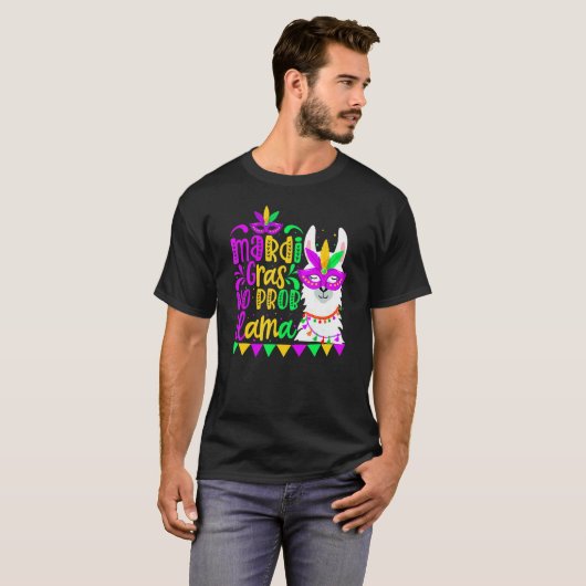Mardi Gras No Prob Llama Alpaca Funny Carnival Cos T-shirt (Voorkant volledig)