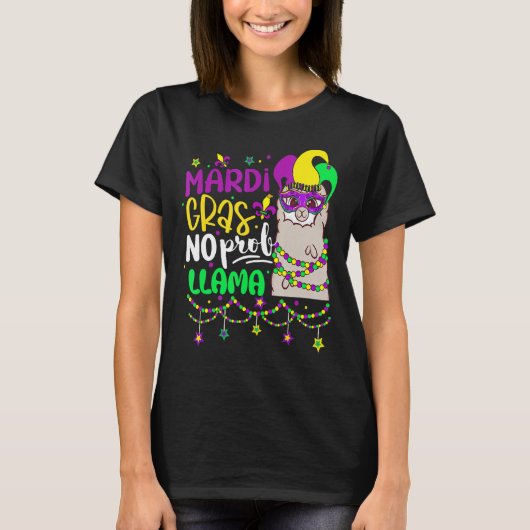 Mardi Gras No Prob Llama Alpaca Funny Carnival Cos T-shirt (Voorkant)