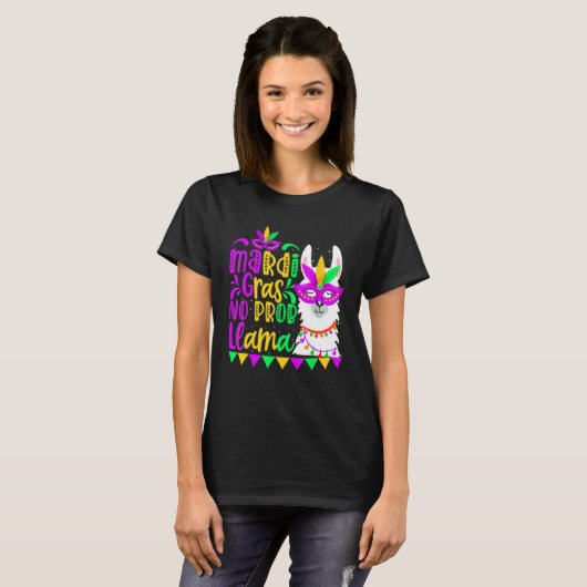 Mardi Gras No Prob Llama Alpaca Funny Carnival Par T-shirt (Voorkant volledig)
