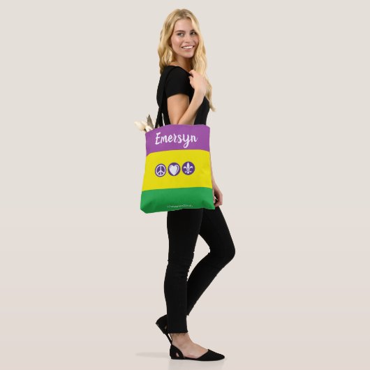Mardi Gras NOLA aangepaste Peace Love Parades Canv Tote Bag (Op model)