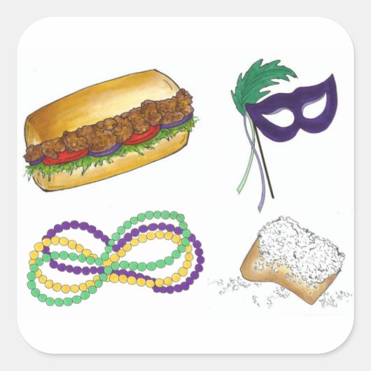 Mardi Gras NOLA New Orleans Masker Beads Vierkante Sticker (Voorkant)
