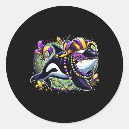 Mardi Gras Orca Whale Ronde Sticker (Voorkant)