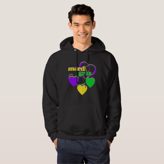 Mardi Gras Paars Geel Groen Heart Cute Carnival Hoodie (Voorkant volledig)