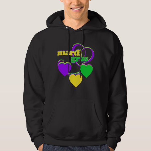 Mardi Gras Paars Geel Groen Heart Cute Carnival Hoodie (Voorkant)