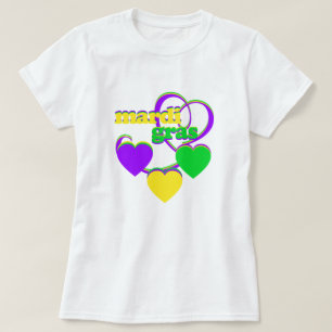 Mardi Gras Paars Geel Groen Heart Cute Carnival T-shirt
