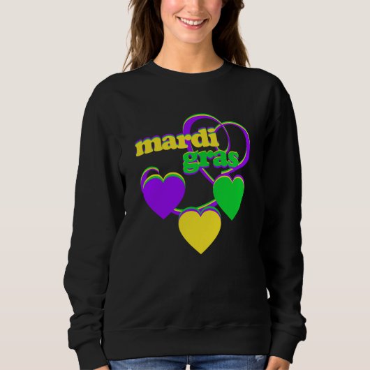 Mardi Gras Paars Geel Groen Heart Cute Carnival Trui (Voorkant)