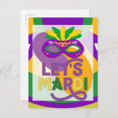 Mardi Gras Paars Gold Mask Briefkaart (Voorkant / Achterkant)