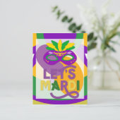Mardi Gras Paars Gold Mask Briefkaart (Staand voorkant)