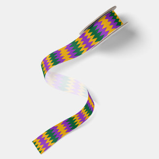 Mardi Gras Paars Groen Goud Zigzag Patroon Satijnen Lint
