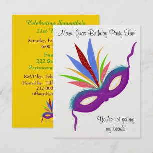 Mardi Gras Paars Mask Birthday Party Fun Kaart