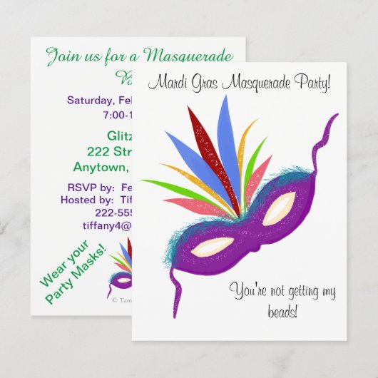 Mardi Gras Paars Mask Masquerade Ball Kaart (Voorkant / Achterkant)