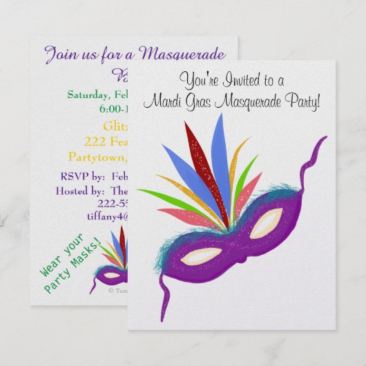 Mardi Gras Paars Mask Masquerade Ball Kaart (Voorkant / Achterkant)
