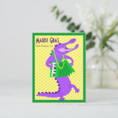 Mardi Gras Paarse Alligator Briefkaart (Staand voorkant)